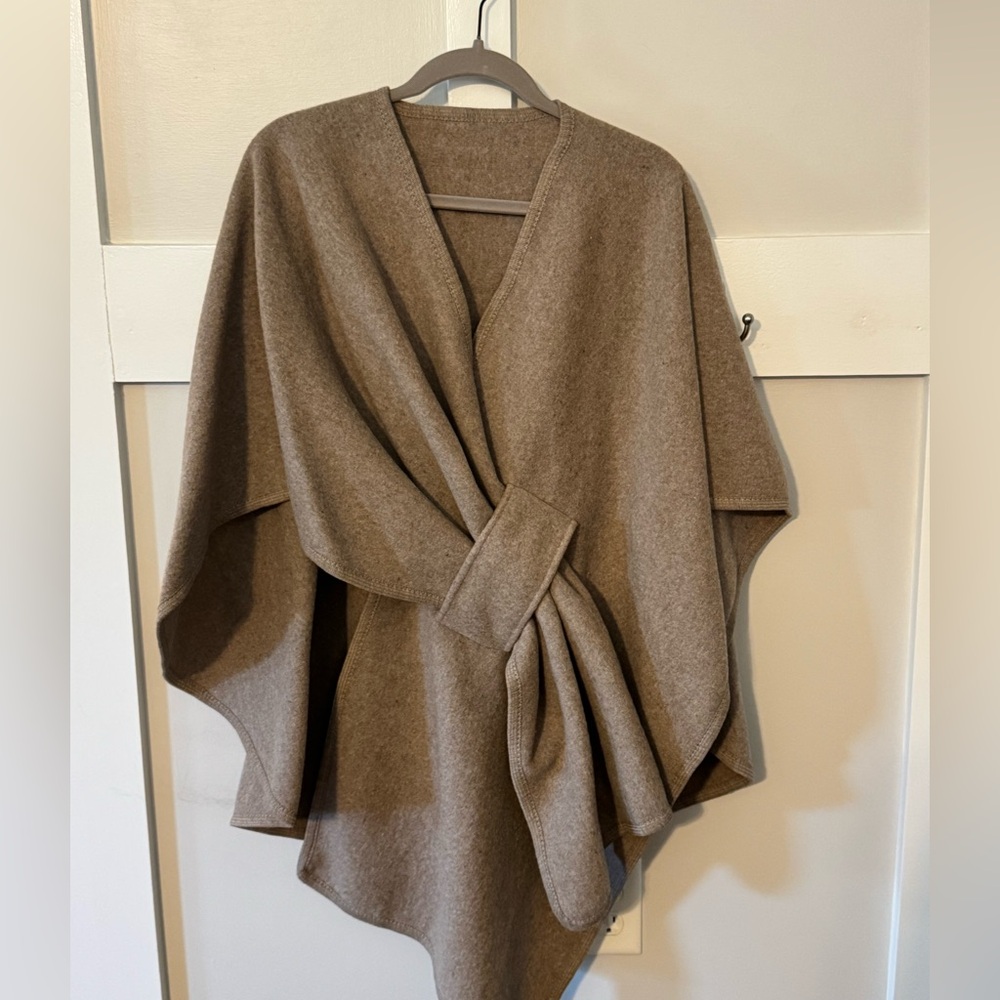 Taupe Fleece Wrap Poncho